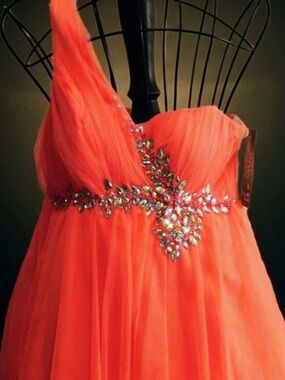 Sequin Hearts Bright Coral One Shoulder Formal Dress Size 5 NWT